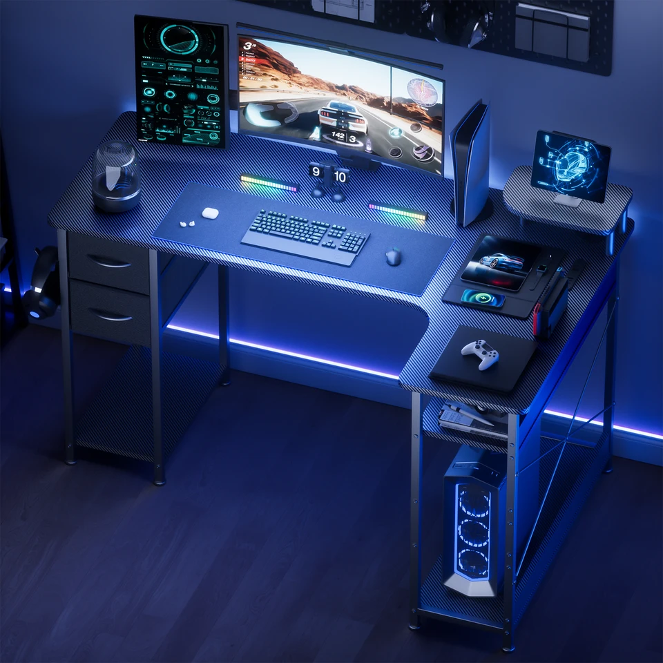 Lshape Carbon Fiber Gaming Desk with Storage