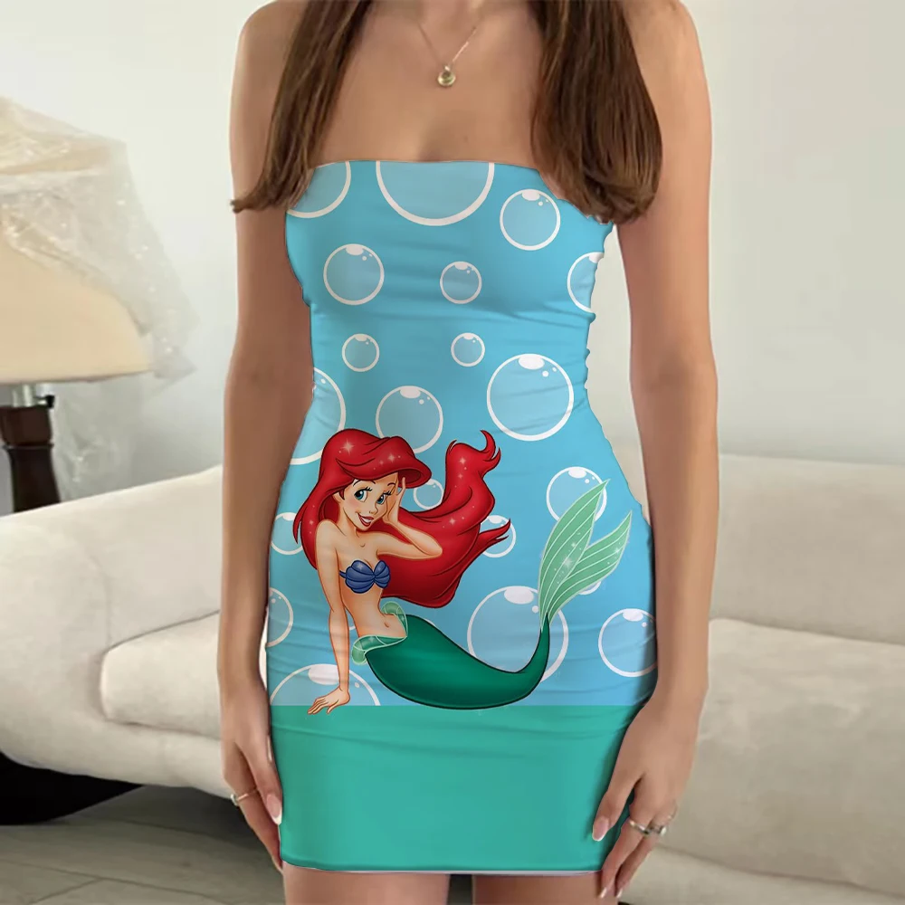 

2023 Disney Summer Hot Sale New Mermaid Simple Fashion Women's Tube Top Dress 3D Printing Women's Sleeveless