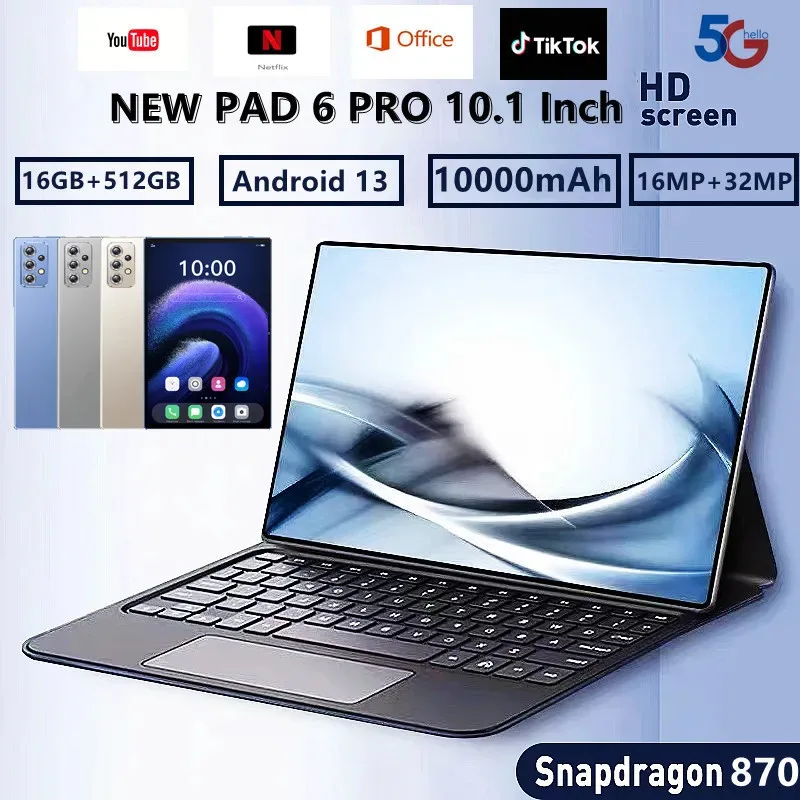 aliexpress.com - 2023 Global Version NEW PAD 6 PRO Tablet Android13 10.1 Inch 16GB 512GB 5G Dual SIM Phone Call GPS Bluetooth WiFi WPS Tablet