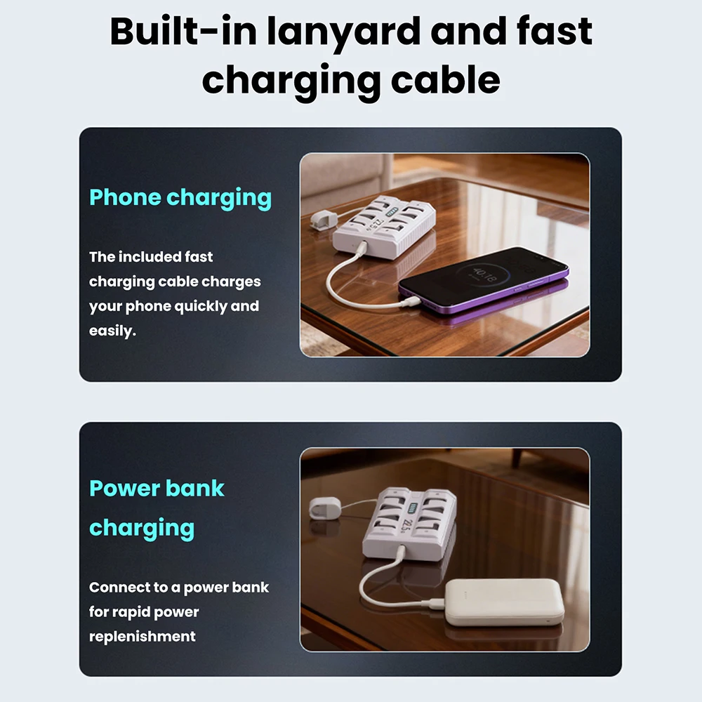 2×21700 배터리 케이스, 22.5W 고속 충전 DIY 보조배터리 키트, 원클릭 배터리 교체 지원