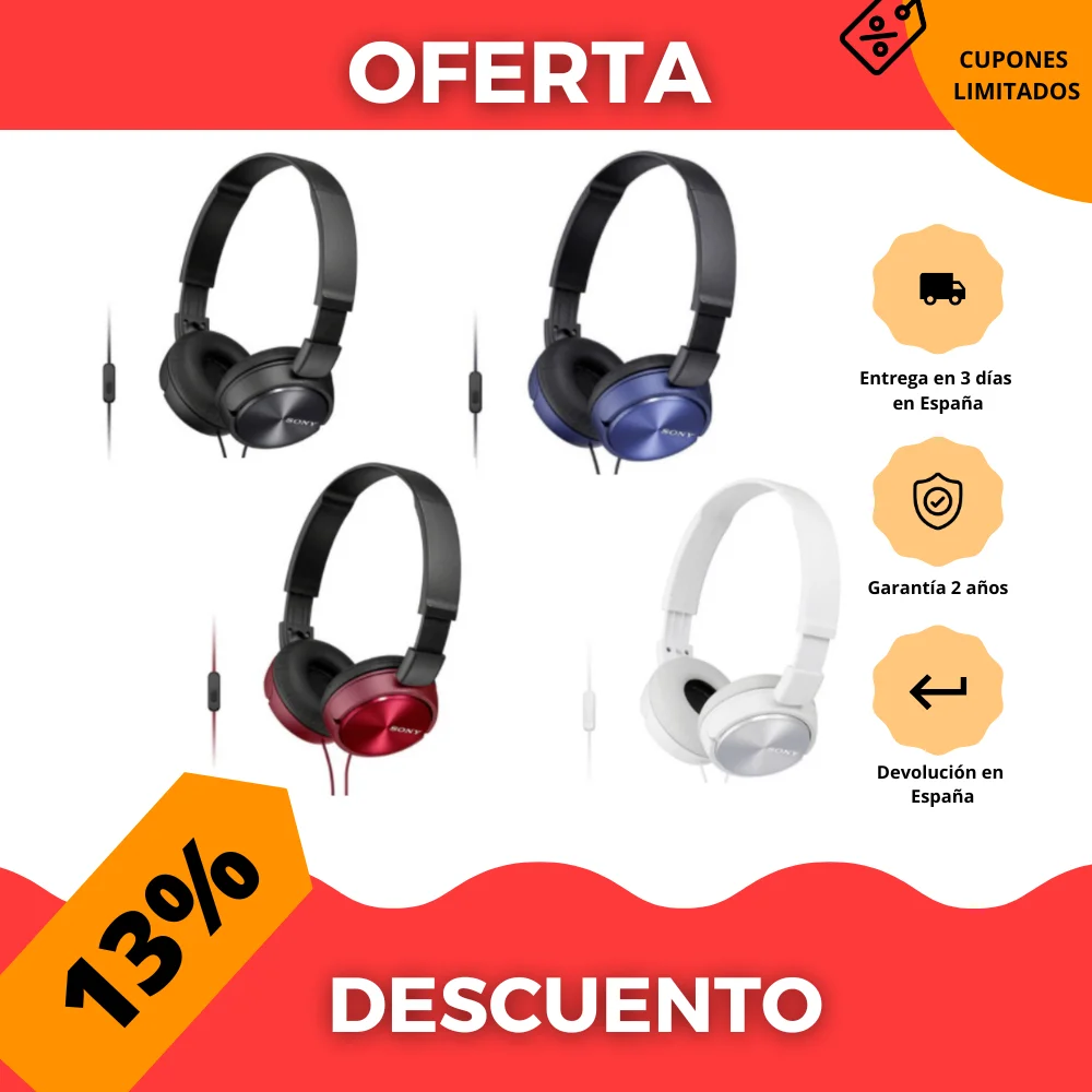 Sony MDR-ZX310A - Auriculares de diadema cerrados, Con micrófono, Control  remoto integrado, Color Negro, Blanco, Azul, Rojo