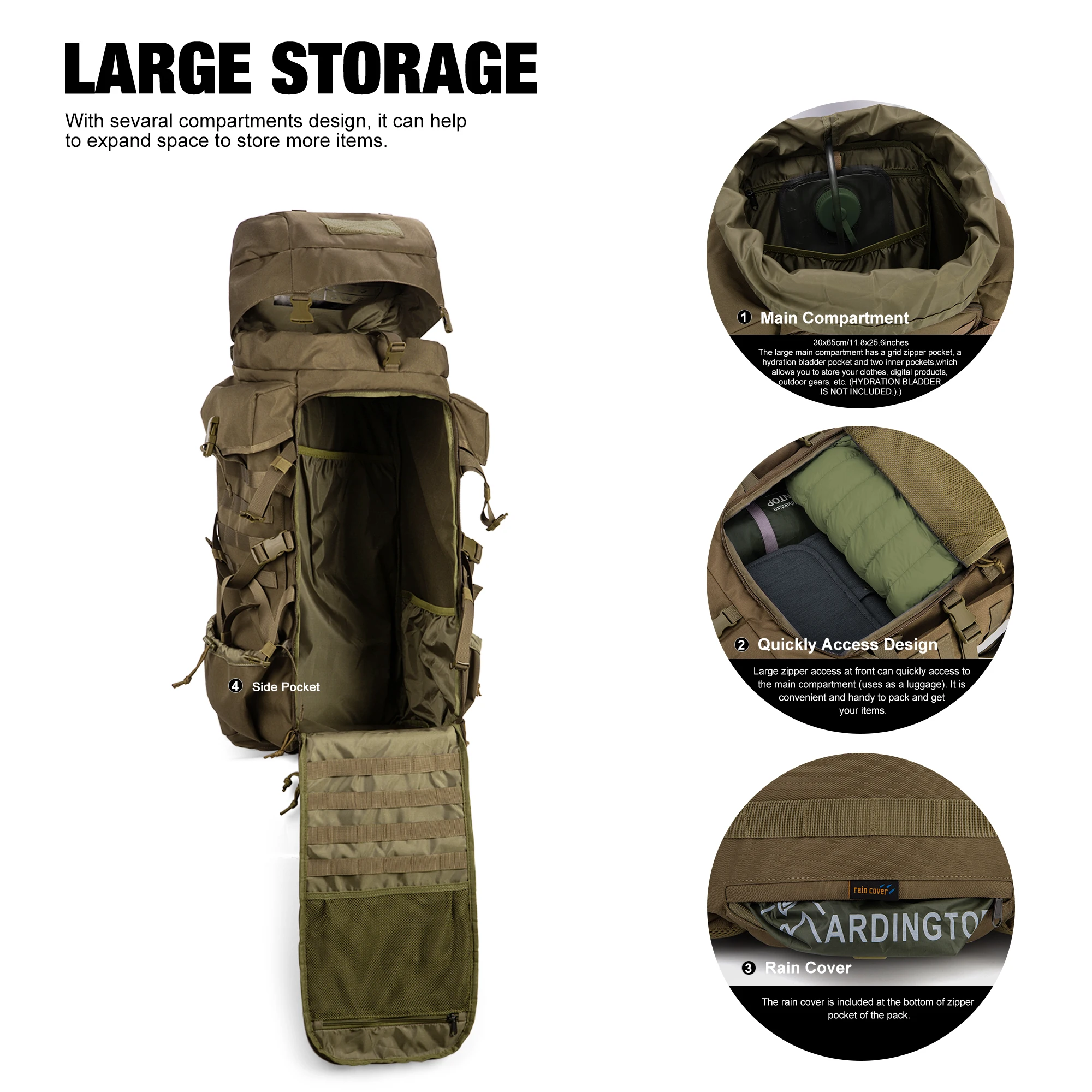 Mardingtop 70L Backpacking Backpack with Rain Cover for Camping Bushcraft Military