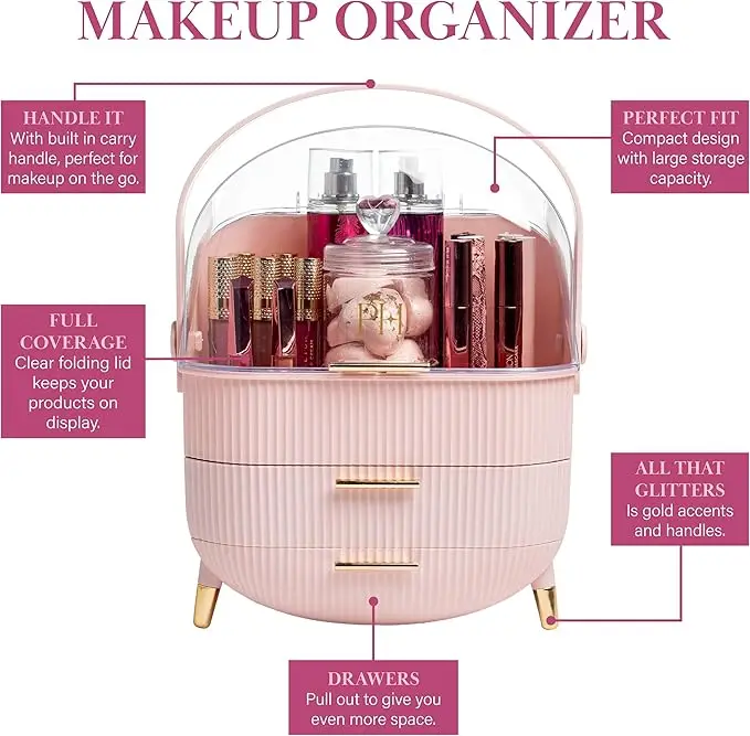 Pink Makeup Storage Organizer with Lid in Standard Size 3