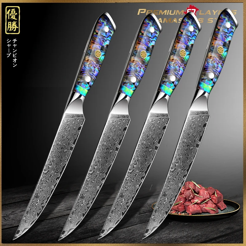 4 Pcs Steak Knife Set Chef Knife Set Japanese Damascus Steel Slicing