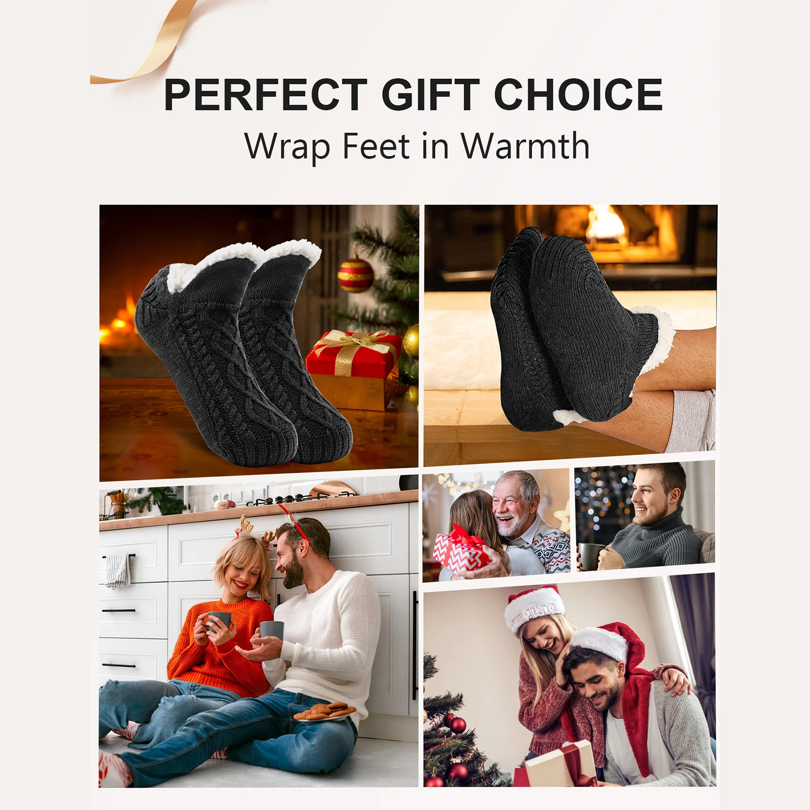 SIHOHAN Men's Thermal Slipper Socks Cozy Fleece Lined Fluffy Non-slip Floor Socks with Grippers Winter Thick Knitted Bed Socks - Image 6