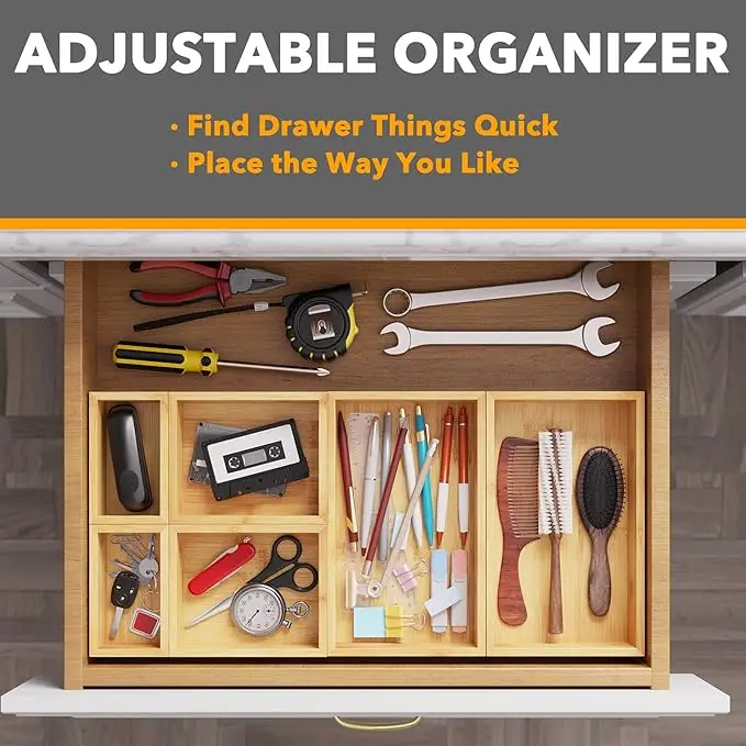 **6-Piece Bamboo Drawer Organizer Set** 4