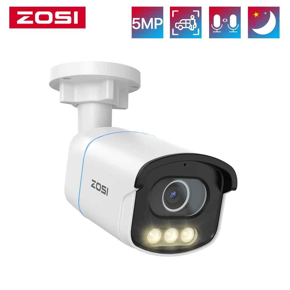 

ZOSI C186 5MP 3K PoE камера безопасности наружная Aurora Lux True Color IP-камера ночного видения F1.0 камера наблюдения с большой апертурой