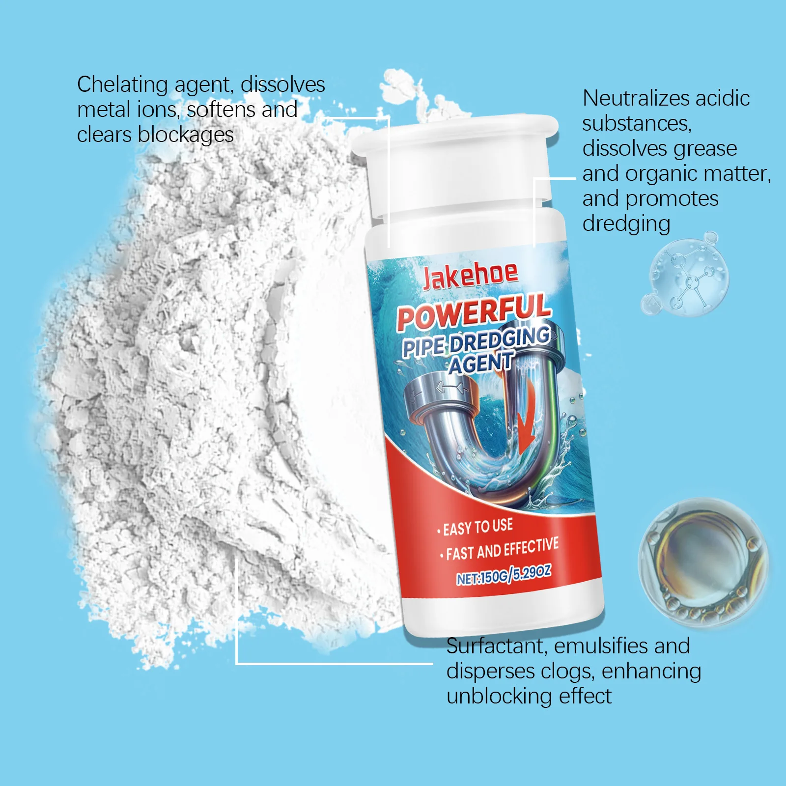 Jakehoe 150g Sink Drain Cleaner Sewer Kitchen Bathroom Deodorant Toilet Air Refreshing Pipe Dredging Agent Fast Cleaning Powder