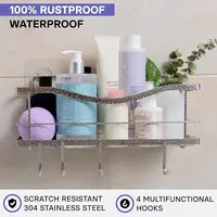 Premium Self - Adhesive Shower Organizer with 4 Hooks. Drill - Free, Rustproof Stainless Steel Shower Rack for Inside Shower 2