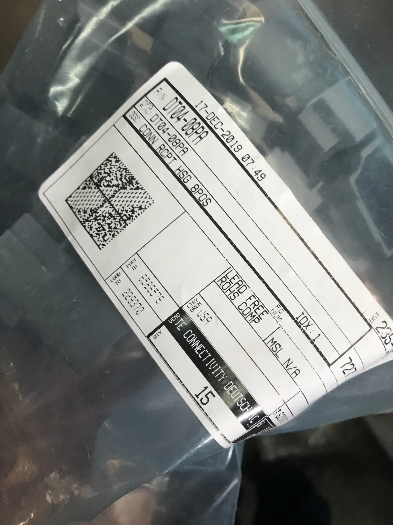 

15 Piece x DT04-08PA Automotive Connectors DT RECP 8 WAY A KEY