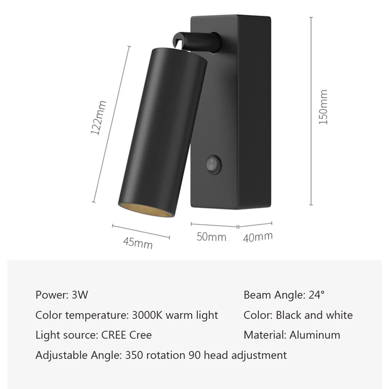 3W Led 벽 조명 백라이트 현대 스타일 접이식 350도 회전 벽 램프 호텔 침실 머리맡 연구 독서 Sconce 램프