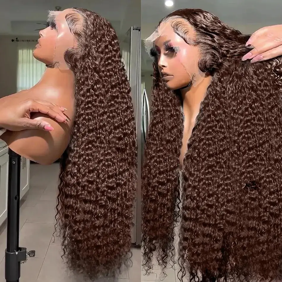 

Chocolate Brown 13x4 13x6 Lace Front Wig Deep Wave Frontal Wig Glueless Preplucked Human Wigs Ready to Go Colored Human Hair Wig