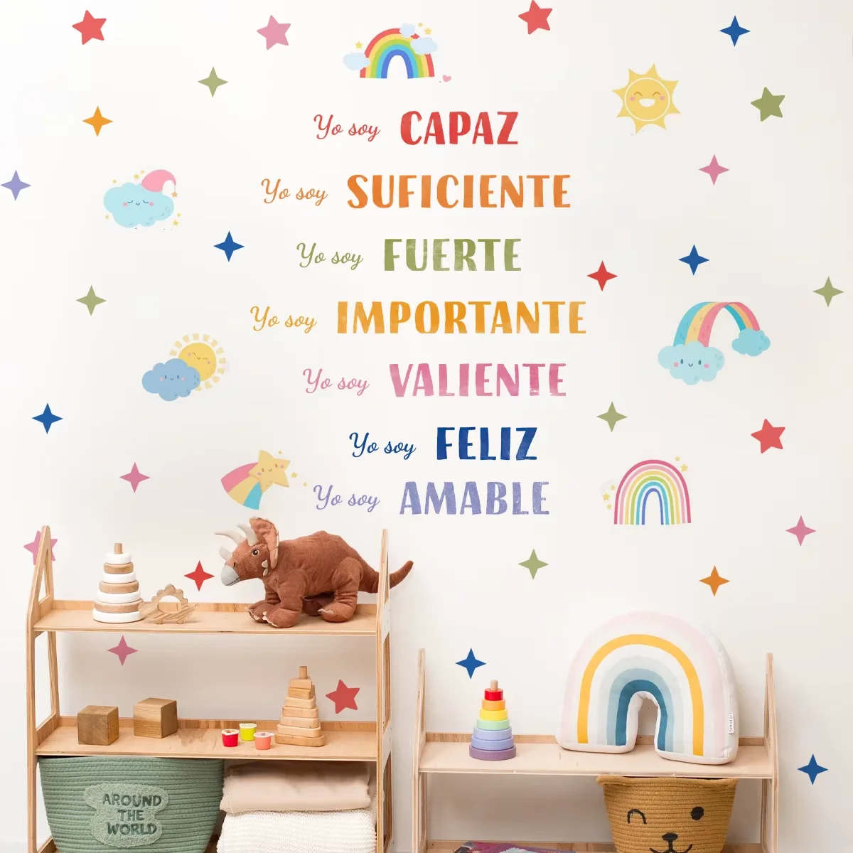 Spanish Yo Soy Rainbow Stars Sun Watercolor Wall Sticker Nursery Child Room Wall Art Decal Kids Room Bedroom Living Home Decor 1