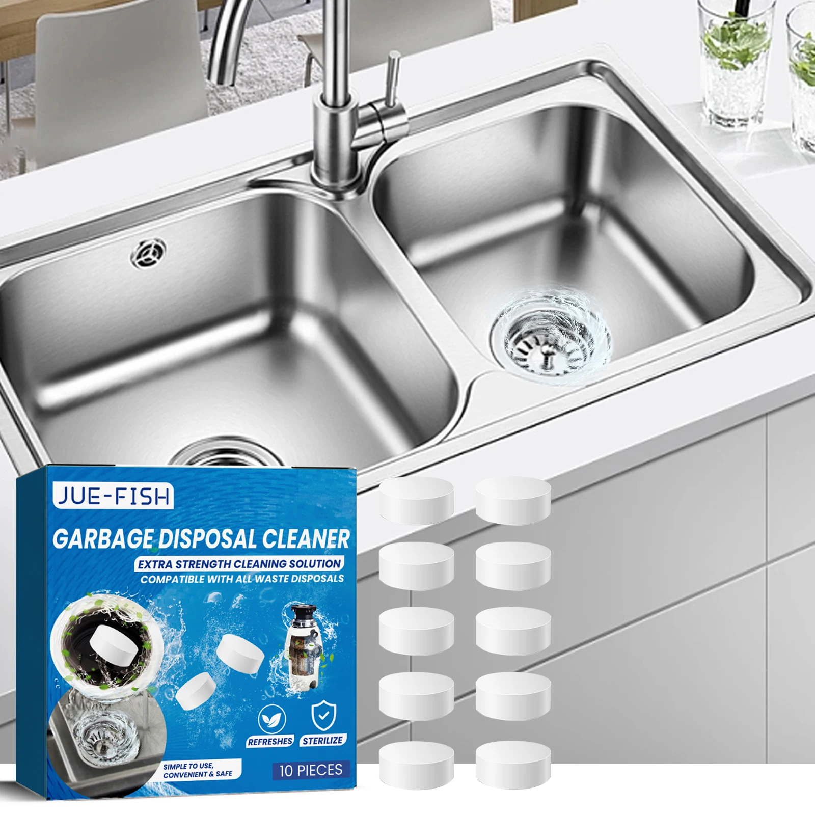 Jue-Fish Pipe Dredge Deodorant Tablet Remove Oil Stains Reduce Bad Odor Pipeline Unclogging Cleaning Sewer Drain Cleaner Tablets