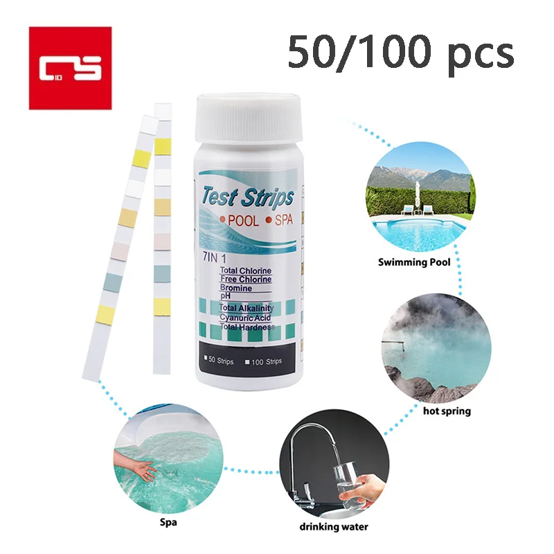 7 in 1 Test Strips For Aquarium /Fish Tank /Swimming Pool / Spa Water Quality 50 Pcs100 Pcs Chlorine /PH /Bromine Measure Paper water tester,ph indicator test strips