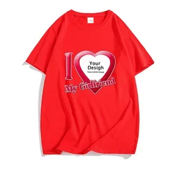 Customizable I Love My Partner T - Shirt with Personalized Photo Design - Unisex Short Sleeve Tee - M (Diy004 - red)