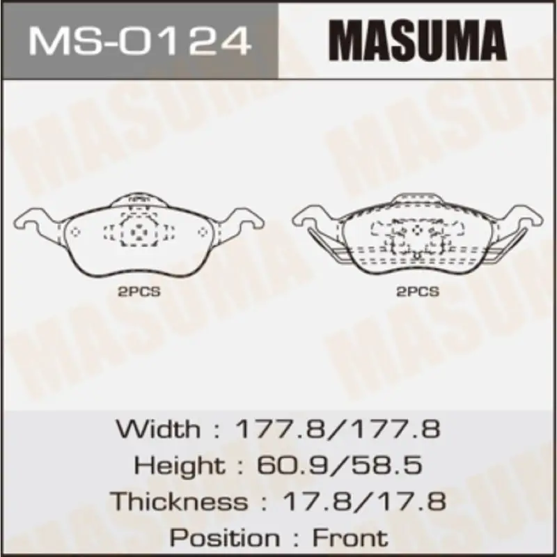 Колодки дисковые MS-0124 Masuma Ford focus V1400 V1600 V1800 front