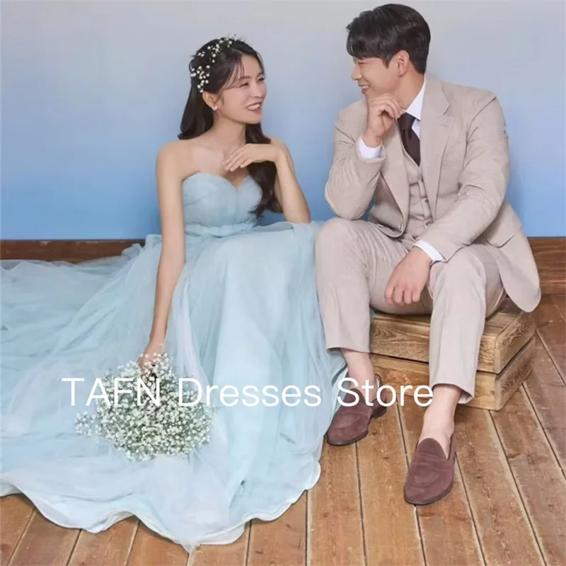 TAFN Elegant Light Blue Tulle Wedding Dresses Korea Photo shoot Sweetheart Corset Back Bride Gowns Evening Party Dress Customize 2