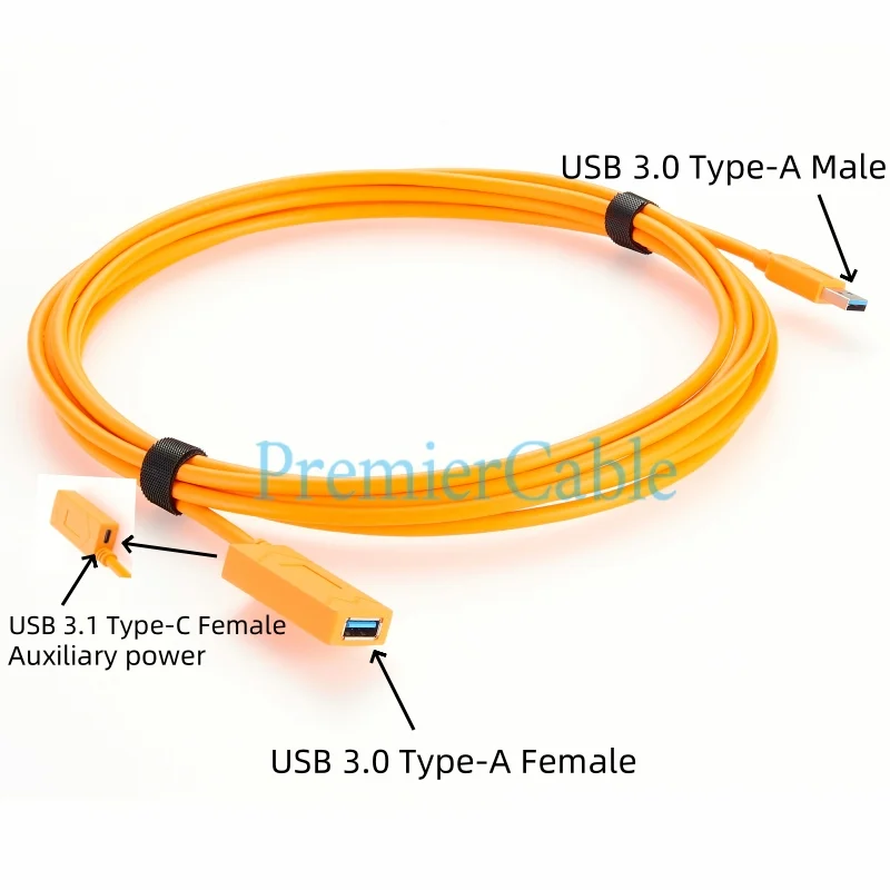 USB 3.0-Stecker auf Buchse, Verlängerungskabel, Typ A 3.0-Buchse auf USB 3.1 C-Buchse, angebundenes Schießkabel mit IC-Hilfsstrom – Detail 5