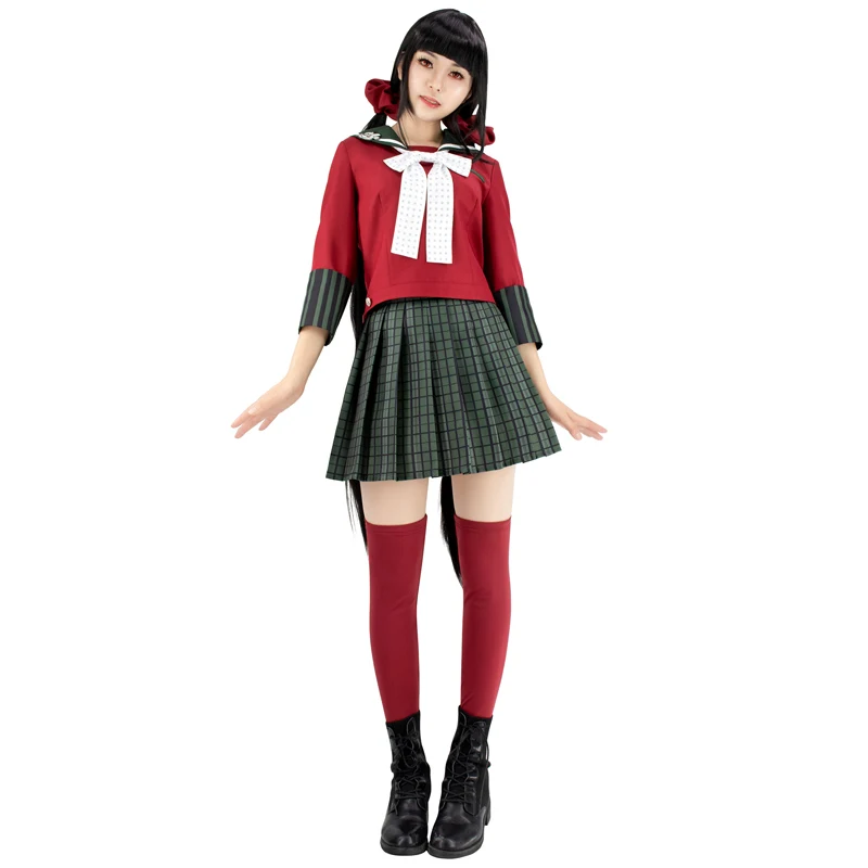 

DAZCOS Harukawa Maki Cosplay Costume Killing Harmony Chabashira Tenko School Uniform Sailor Outfit With Red Hair Ties Halloween