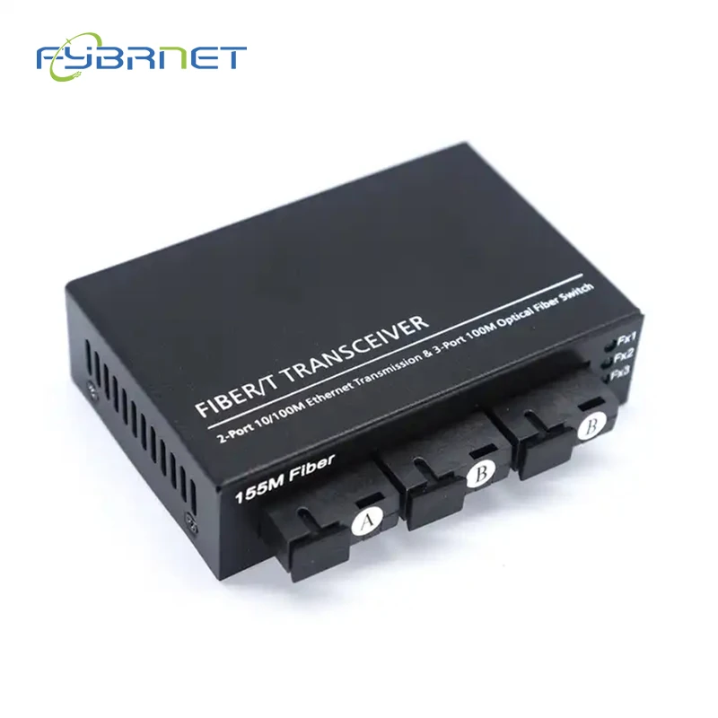 20KM 3 Fiber 2 RJ45 Optic Media Converter 10/100M Ethernet Optical Switch 3F2E Single Mode SC Duplex with Power Supply DC 5V 2A