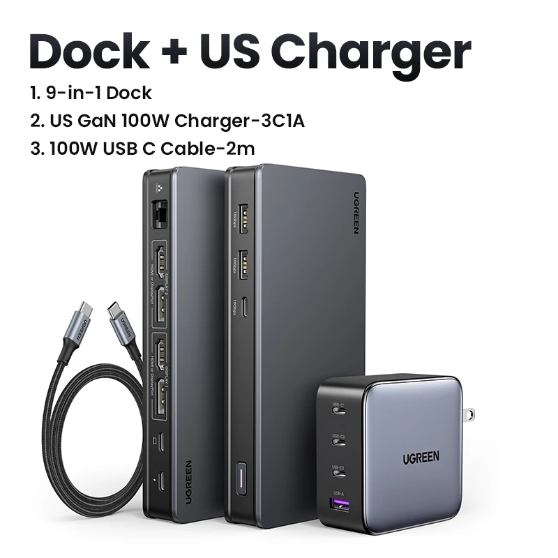 UGREEN USB C HUB Docking Station DisplayLink 9-in-1 2DP 2HDMI Dual