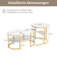Ensemble de 2 tables basses Superaly, table ronde pour canapé, table d'appoint avec espace de rangement et structure en métal, pour chambre ou balcon, doré 6