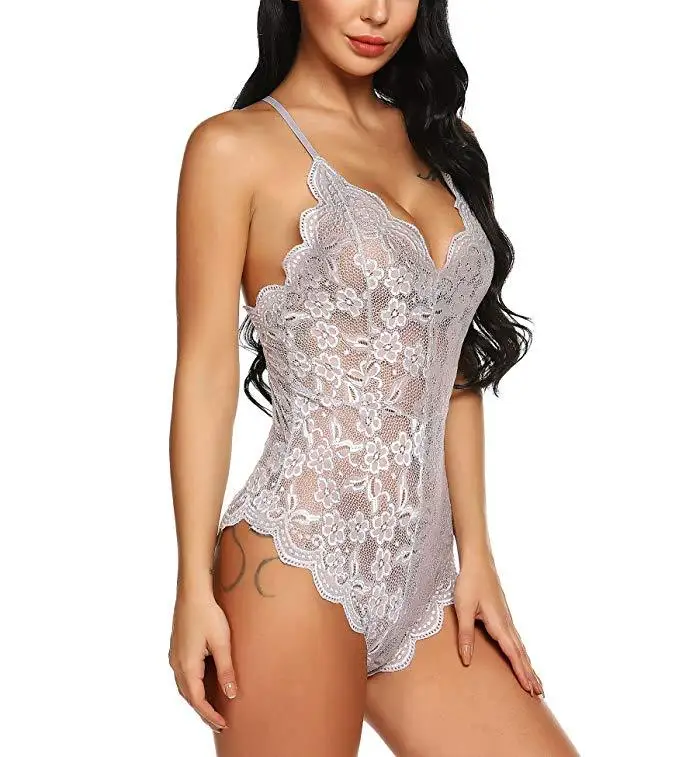 

Inner Wear Lace Lingerie for Women Snap Crotch Teddy Bodysuit Contrast Sexy Lace One Piece Babydoll Blue Step One Underwear