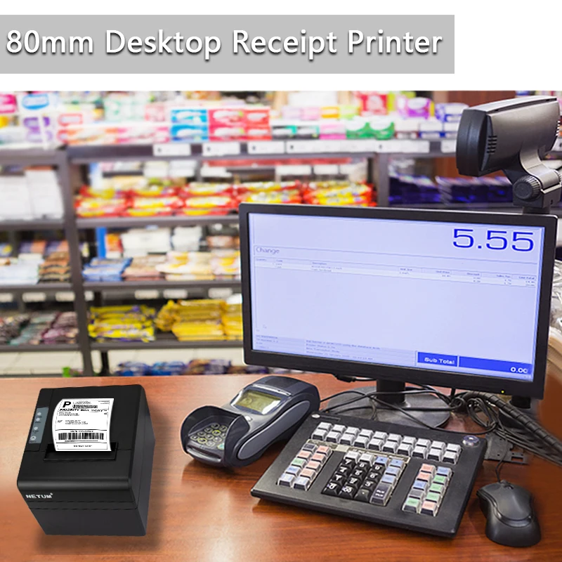 NETUM 80mm Thermal Receipt Printer Automatic Cutter Restaurant Kitchen