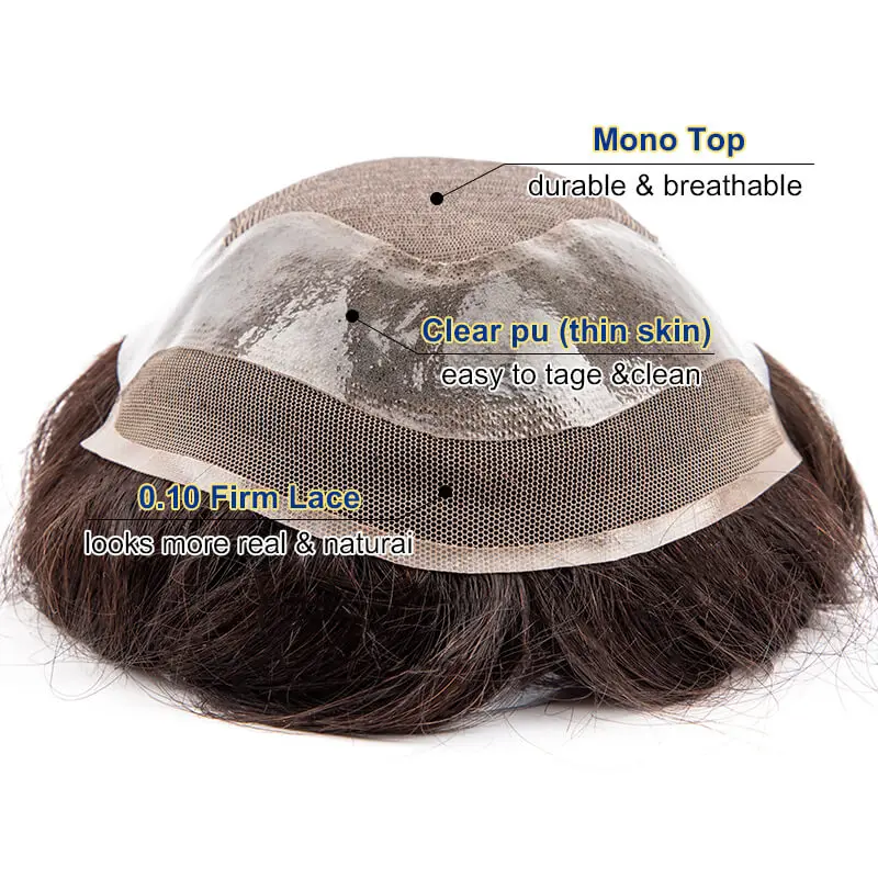 Male Hair Prosthesis Lace Front & Mono Top Durable Toupee Men Wig 100% Human Hair Exhuast Systems Unit Male Wig human hair toupee