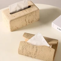Modern Cave Stone Tissue Box Holder Living Room Contemporary Light Luxury Table Creative Beige Tissue Paper Cover INS 2