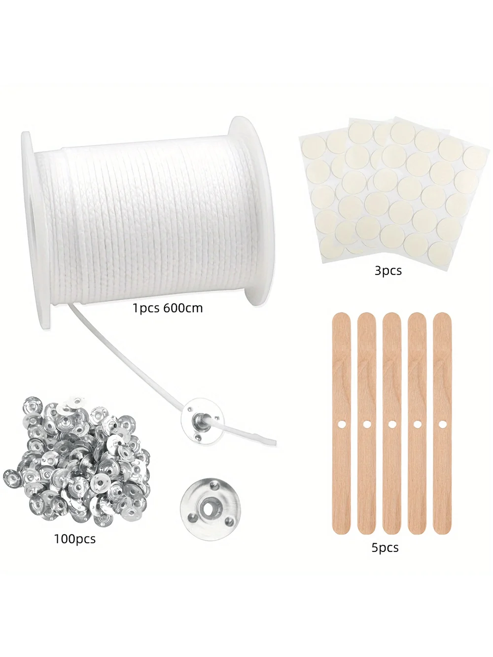 200 ft Candle Wick with 100 Metal Wicks 60 Stickers 5 Wooden Holders Soy Wax DIY Craft Making Supplies Set soy wax candle making wax candle making tools