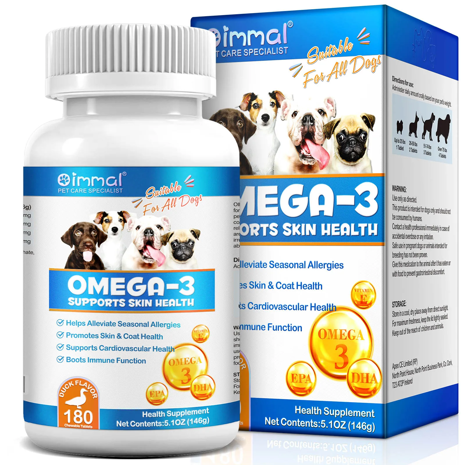 Pet Nutrition Supplement OMEGA-3 Suit for Dogs Cats Alleviate Seasonal Allergies Promote Skin & Coat Health Boost Immune Function