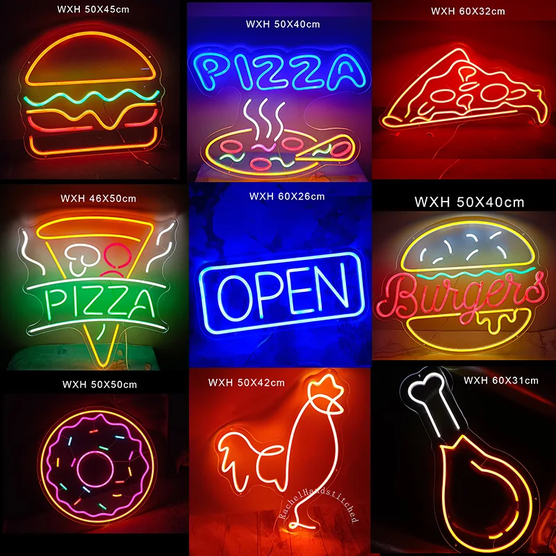 

Burger Pizza Chicken shop neon lights signs Custom Business signs Shop decoration Home wall Hanging decor Custom neon shop