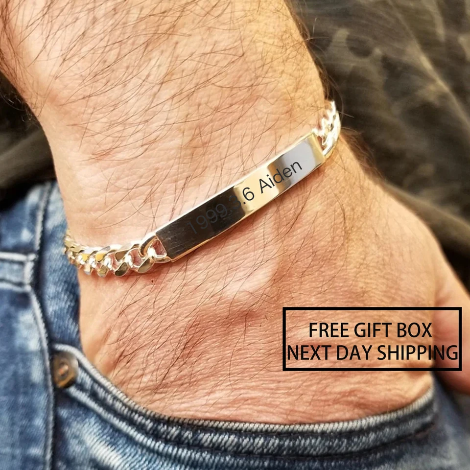 Bracciale Uomo Acciaio Inossidabile Catena Cubana Nera Con Incisione Per Marito | Gioiello Regalo Compleanno Con Scatola E Biglietto - 2
