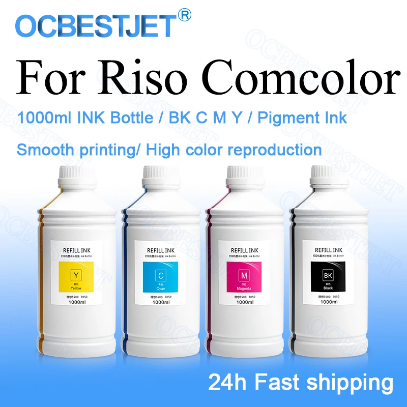 Ink Bottle 1000ML for Riso Comcolor 3150 7150 9150 3050 7050 9050 3150R 7150R 9150R 3050R 7050R Pigment Waterproof Colorful dye ink kit