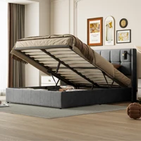 140х200 см, двуспальная кровать с лампой и USB, мягкая кровать, каркас кровати с реечным каркасом, двуспальная кровать для взрослых, молодых людей — изображение 2