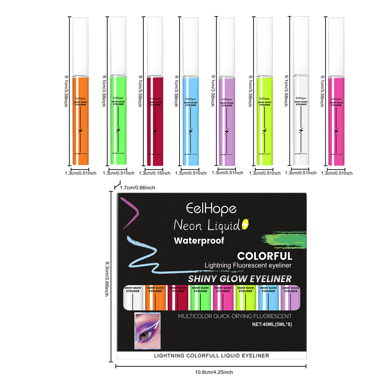 EELHOPE Multi Color Neon Eyeliner Liquid Set Lasting Eye Makeup Prevent Fading Waterproof Sweatproof Shiny Glow Eyeliner
