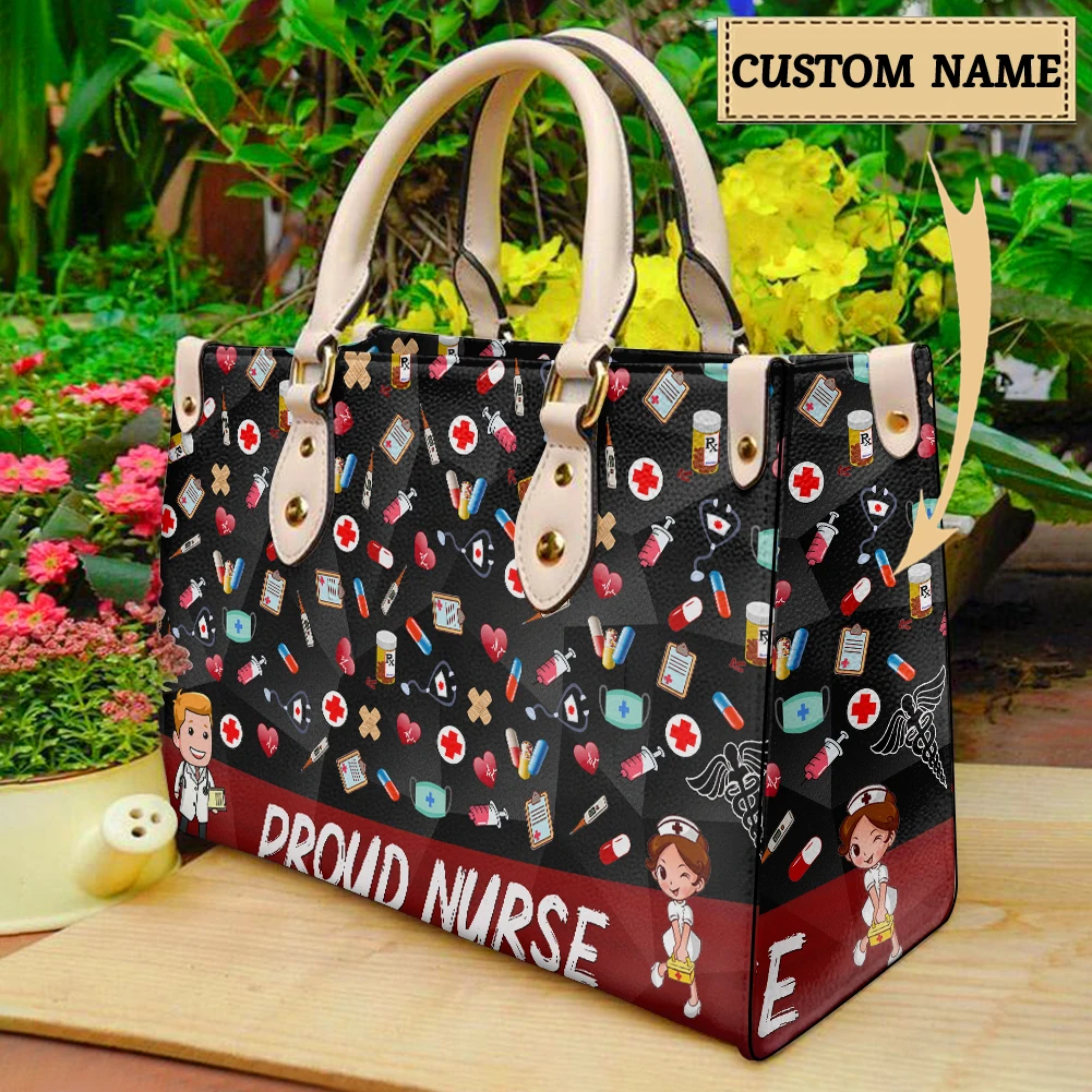 Cartoon Nurse Print Ladies Handbag Urgent Medical Care Leather Women's Shopping Bags Teen Girls Cosmetic Handbags Outdoors Gifts