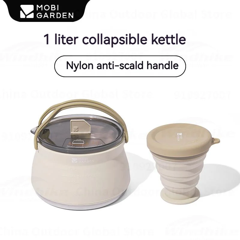 MOBI GARDEN 접이식 주전자 물컵 콤보 야외 캠핑 바베큐 공원 피크닉 휴대용 온수 실리콘 주전자, 끓이는 캔