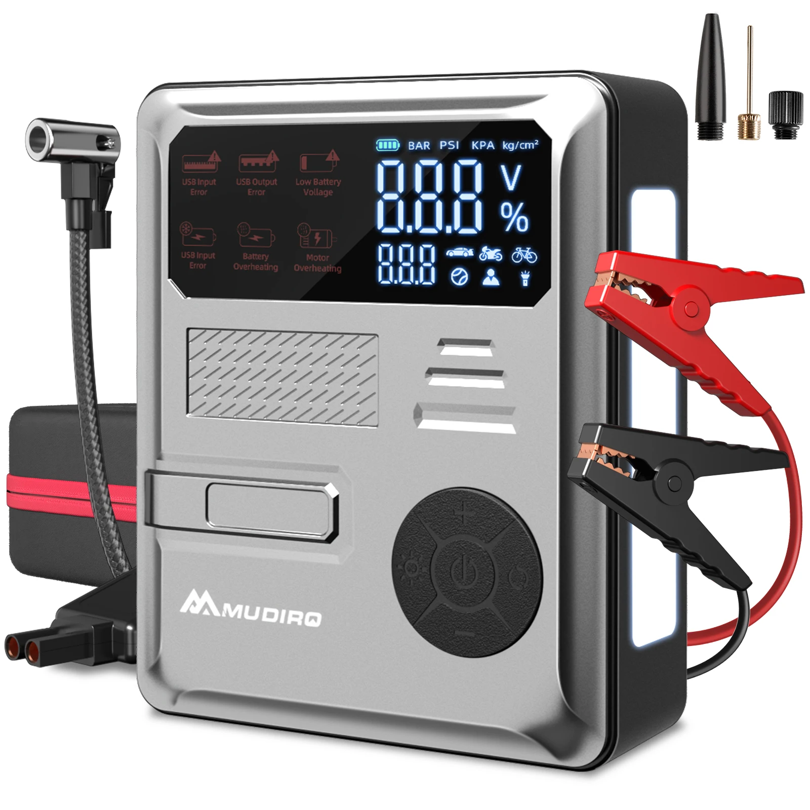 Mudiro Car Jump Starter with Air Compressor 6000A 150PSI PD 30W, Battery Jumper Starter Portable,  2 Lights, for Motorcycle - AliExpress