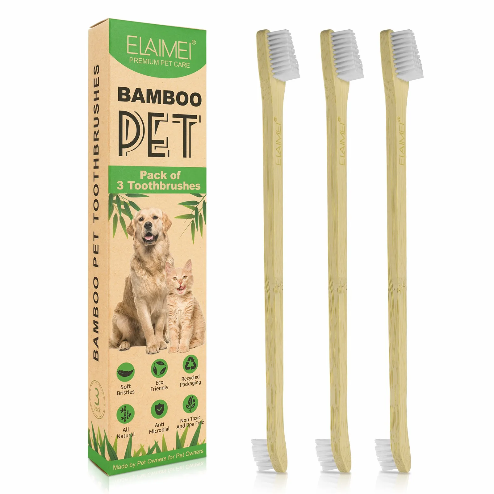 Advanced Pets Dental Care Toothpaste and Bamboo Brushes Improves Oral Hygiene Maintain Healthy Gums Formulated for Dogs and Cats