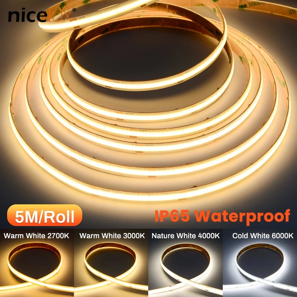 5M/Roll IP65 Waterproof COB Strip LED Light 480 Leds/m DC 12V 24V Flexible 8mm Strip Tape for House Lighting DC Female Male Plug lot 10pcs flexible nagoya na519 na 519 sma male sma female bnc antenna for baofeng kenwood 2 way dual radio walkie talkie