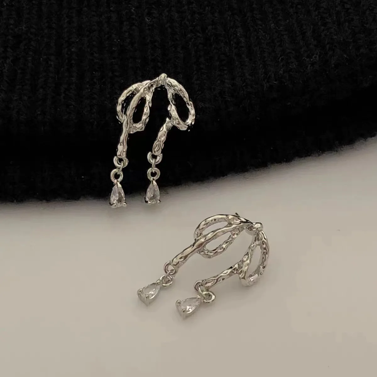 So.fine Jewelry Hot sale Liquid bow star Tassel Earrings Silver minority design temperament Chic style