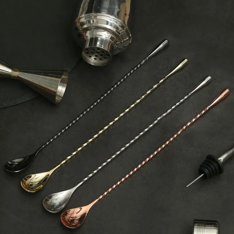 30/40cm Stainless Steel Cocktail Bar Spiral Pattern Drink Shaker Muddler Stirrer Twisted Mixing Spoon Kitchen Tool cocktail spoon,cocktail stirrers