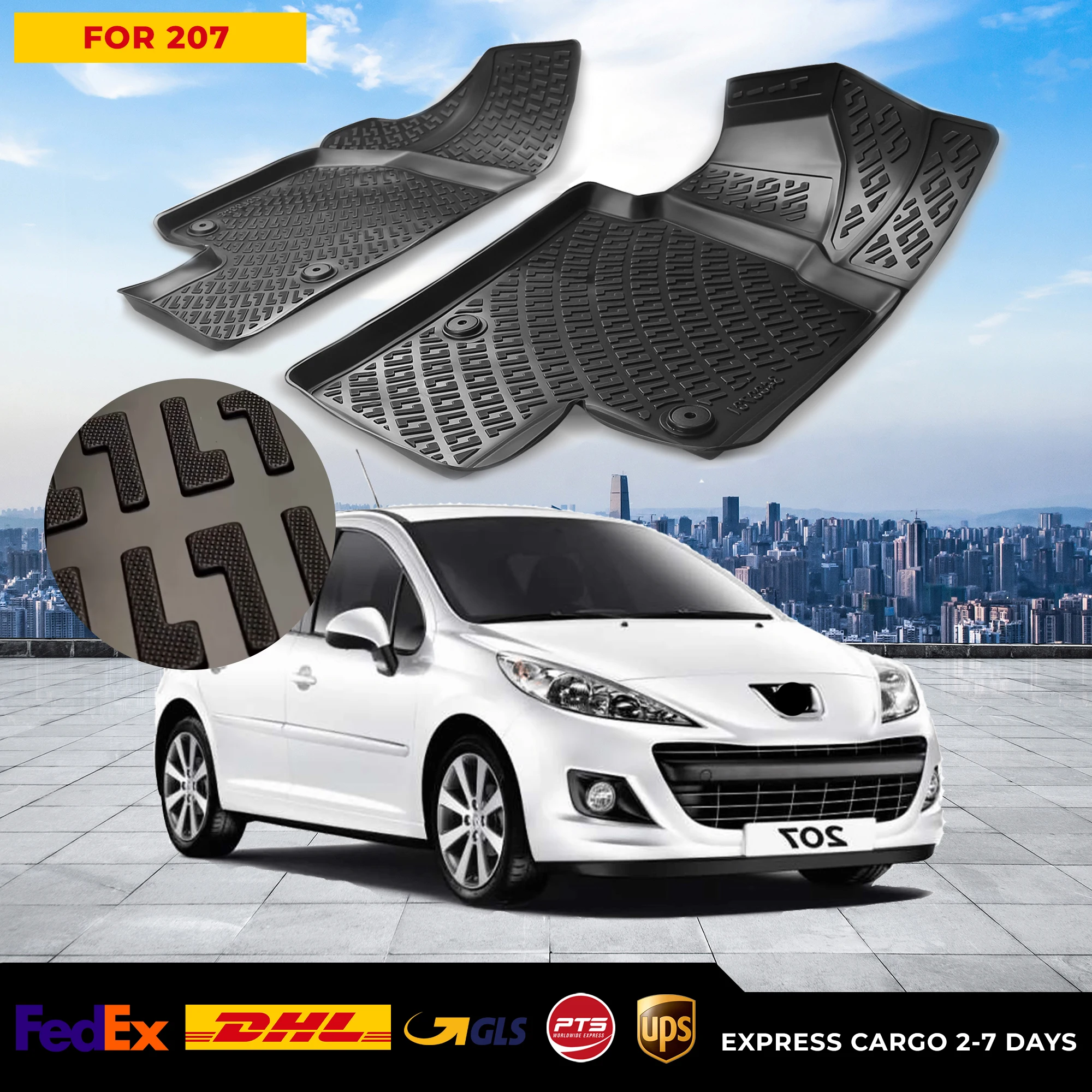 

3D Car Floor Liner For Peugeot 207 Waterproof Special Foot Pad Fully Surrounded Mat Accessories Rugs Non-slip