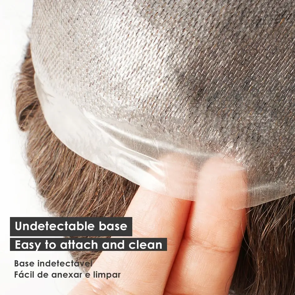Neviditelná uzel přírodní vlasová muži tupé hubený kůže pánský paruka remy člověk vlasy 0.06mm 0.1mm pánské vlasový protézy systém