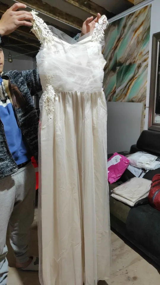 Guaze Prom Dress Long Evening Cocktail Mermaid Dress Sweet Girls Sleeveless A-line Wedding Party Dress photo review