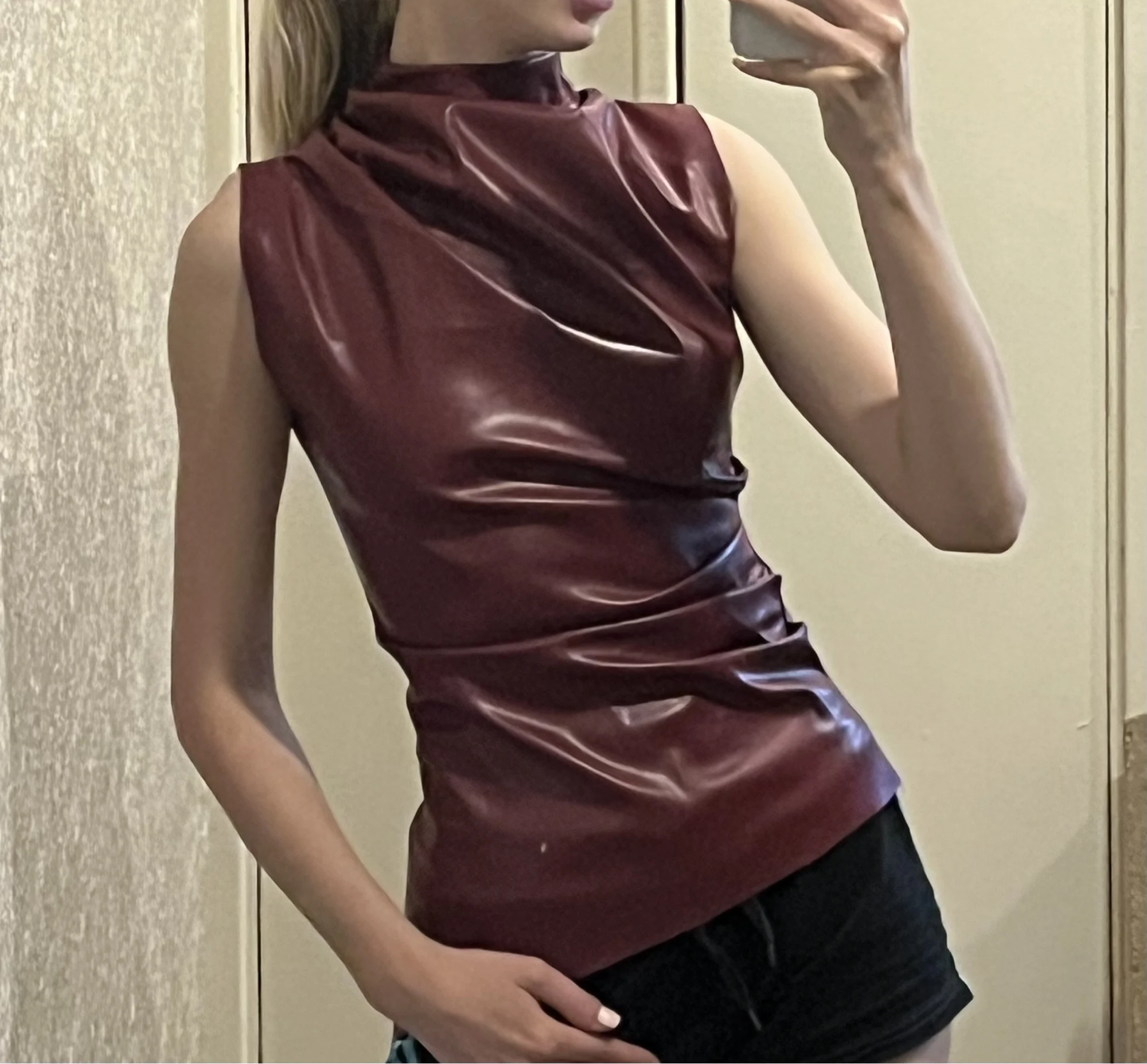 Burgundy Leather Tank Top, customer photo