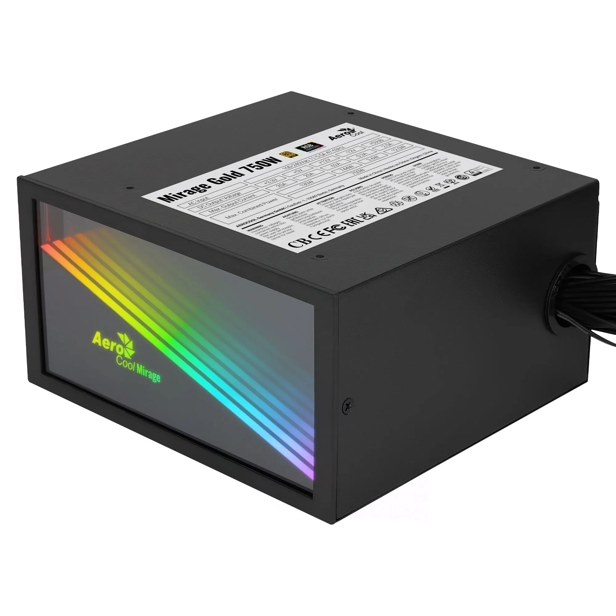 Aerocool Miragegold Fonte de Alimentação do pc 750w 80 Mais Ouro Fonte de Computador Espelho Infinito Rgb Capacitores Japoneses Preto - Imagem 5